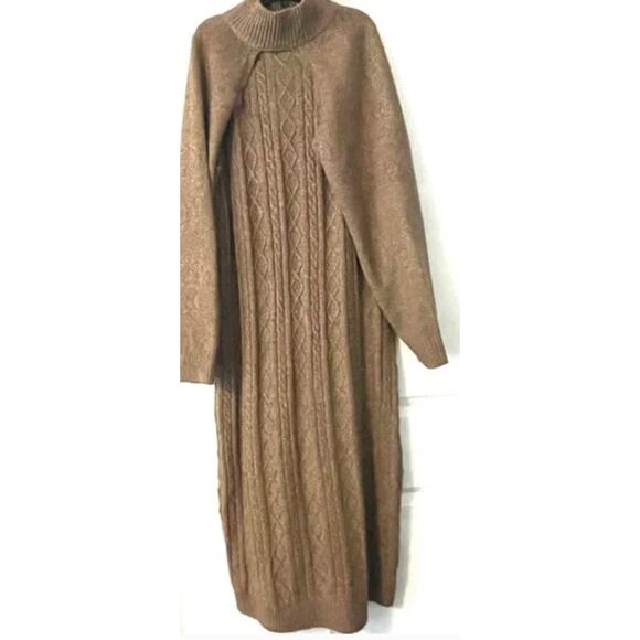 Anthropologie Cable knit Midi Sweater Cream Tan Dress Cardigan Set Medium - Picture 7 of 7